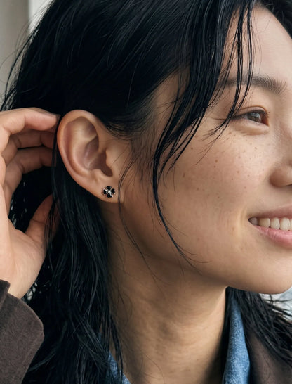 Black Clover Barbell Stud | Brass + Surgical Steel | K-Style Ear Stack (Single)