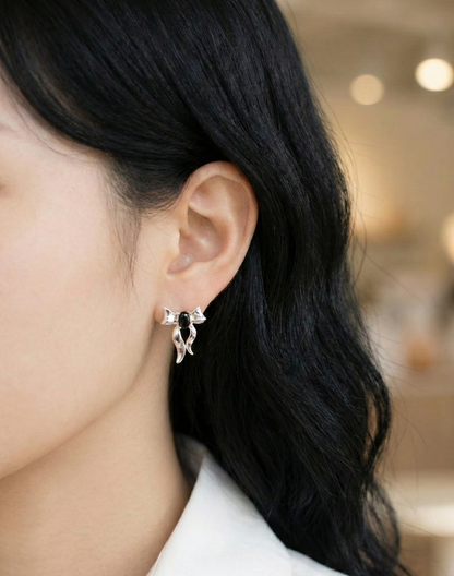 925 Sterling Silver Black Agate Bow Stud Earrings — Vintage Dark Coquette Jewelry