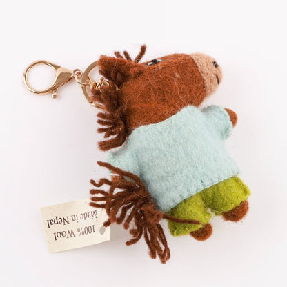 Handmade Wool Felt Animal Keychain - Bear, Rabbit, Hedgehog & Croc | Nepal Artisan Bag Charm