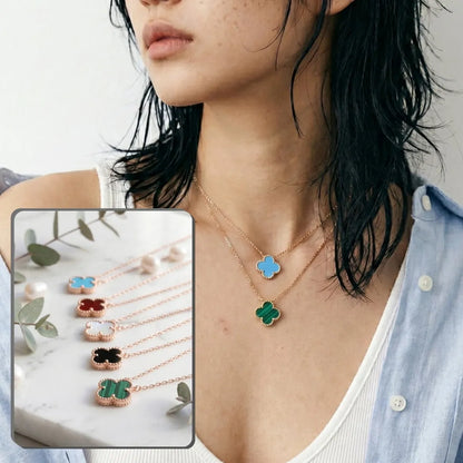 925 Silver Clover Gemstone Necklace | Rose Gold · K-Style