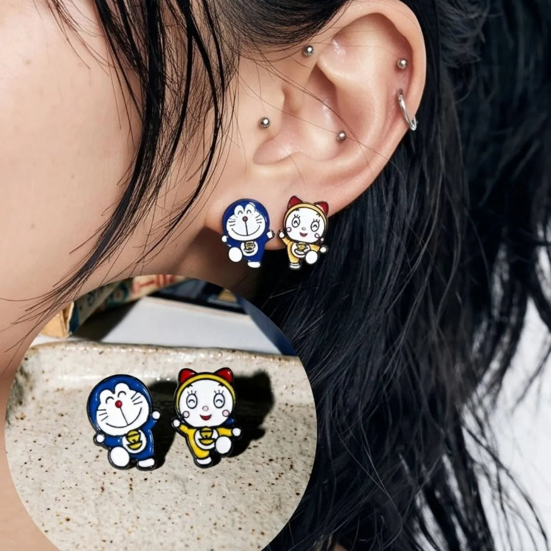 Doraemon & Dorami Mismatched Studs — Handmade in Korea