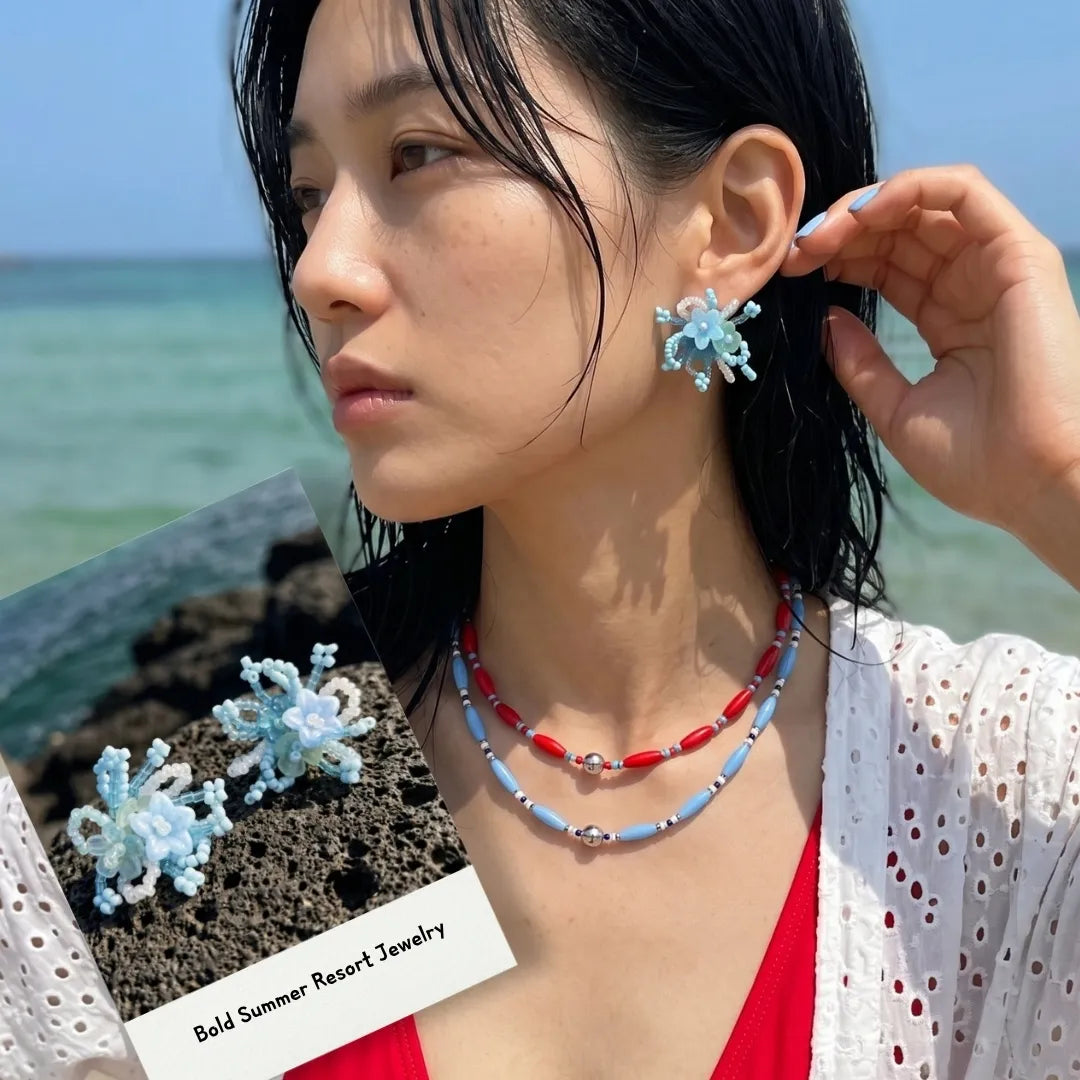 Sky Bloom Crystal Jelly Flower Bead Earrings | K-Style Handmade