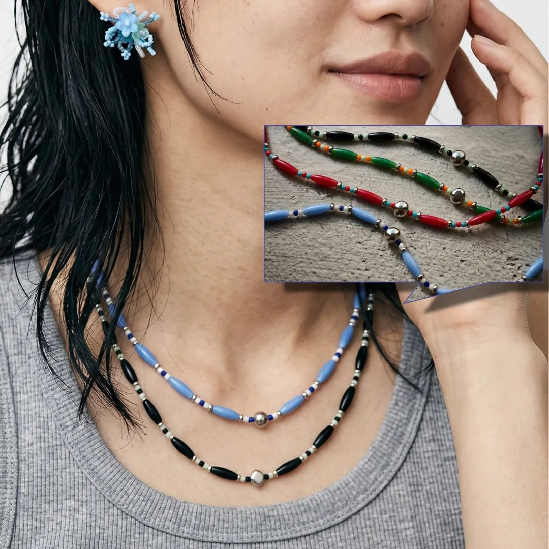 Oval Glass Bead Necklace | K-Style Stack · 4 Colors