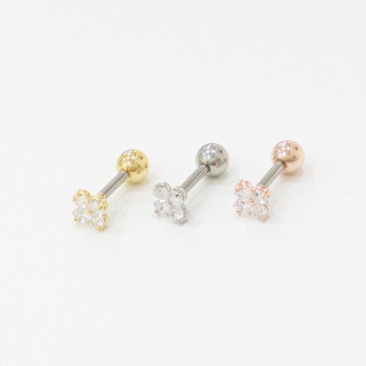 Clover Barbell Stud • Green or Clear CZ • Surgical Steel Piercing
