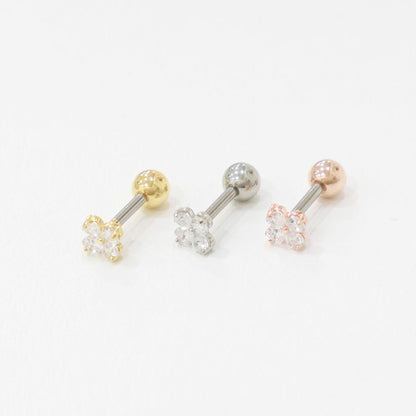Clover Barbell Stud • Green or Clear CZ • Surgical Steel Piercing