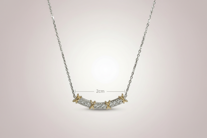 925 Sterling Silver Two-Tone Curved Bar Necklace with Gold X Cross