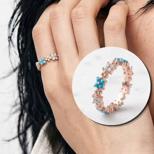 Turquoise Floral Eternity Ring | K-Style Stack