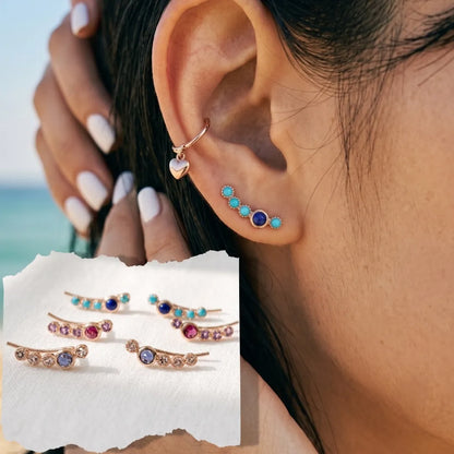 925 Silver Rose Gold Bezel Gemstone Ear Climber Earrings