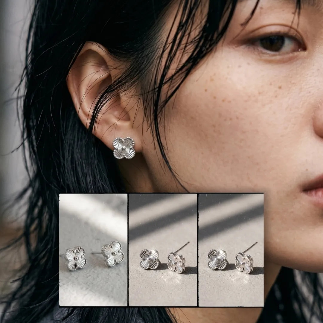 925 Silver Milgrain Clover Stud Earrings — Made in Korea