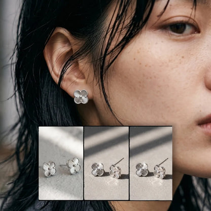 925 Silver Milgrain Clover Stud Earrings — Made in Korea