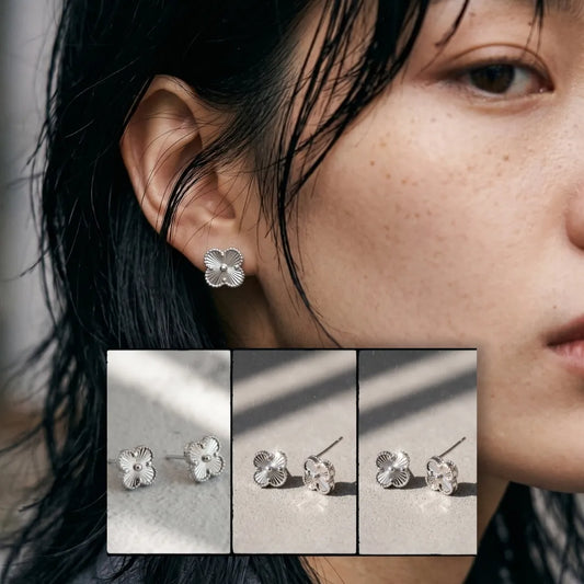 925 Silver Milgrain Clover Stud Earrings — Made in Korea