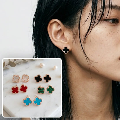 925 Silver Clover Gemstone Studs | Rose Gold | 5 Colors