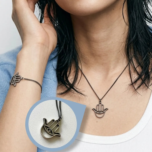 925 Sterling Silver Hamsa Pendant Necklace — Adjustable Chain, Layering Inspo