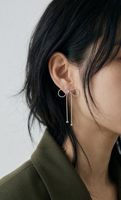 Textured Chain Bow Drop Earrings – Balletcore Dainty Jewelry