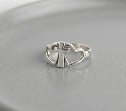 925 Sterling Silver Vintage Ring - Claddagh, Cupid Arrow & Heart Cross