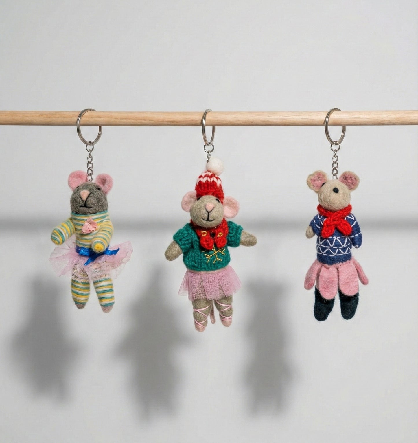 Handmade Wool Felt Ballerina Mouse Keychain - 3 Styles Bag Charm