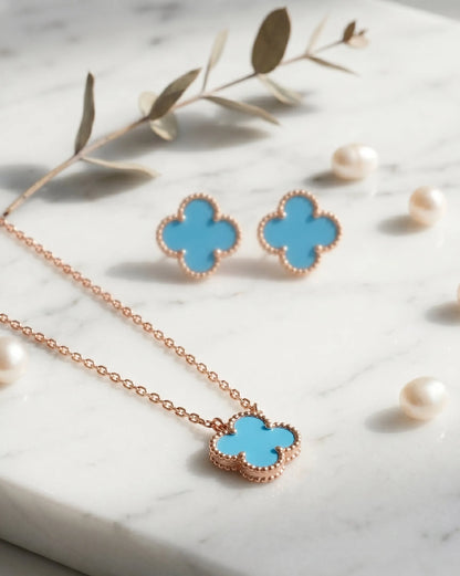 925 Silver Clover Gemstone Necklace | Rose Gold · K-Style