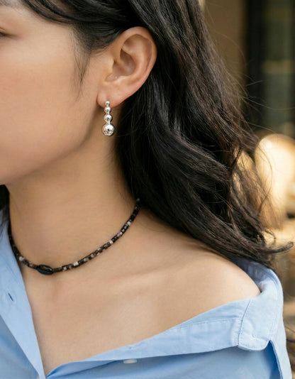 4-Tier Graduated Sphere Bar Earrings - Titanium Post (Gold/Silver)