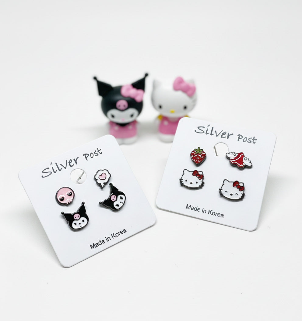 Hello Kitty & Sanrio Character Earring Set | 4 Pairs | 925 Silver