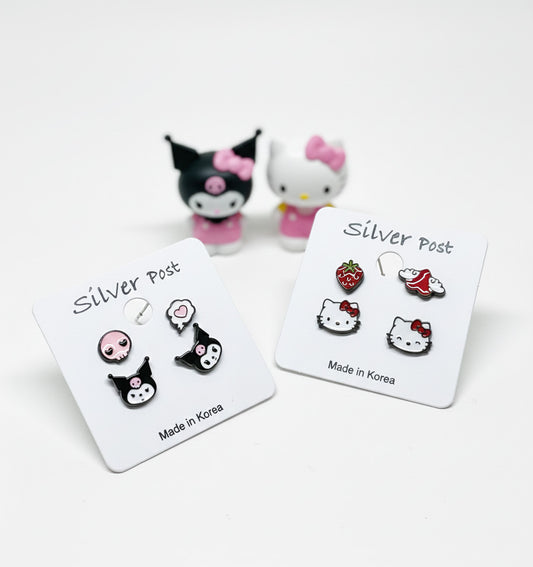 Hello Kitty & Sanrio Character Earring Set | 4 Pairs | 925 Silver