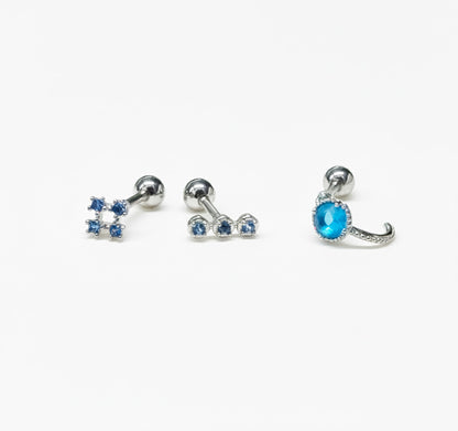 Blue CZ Barbell Studs (3 Styles) – Rhodium Plated