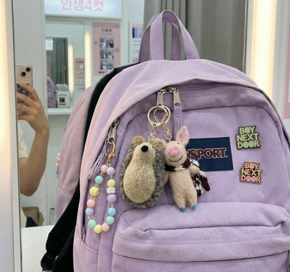 Handmade Nepal Wool Felt Animal Keychain - Pig & Hedgehog Bag Charm