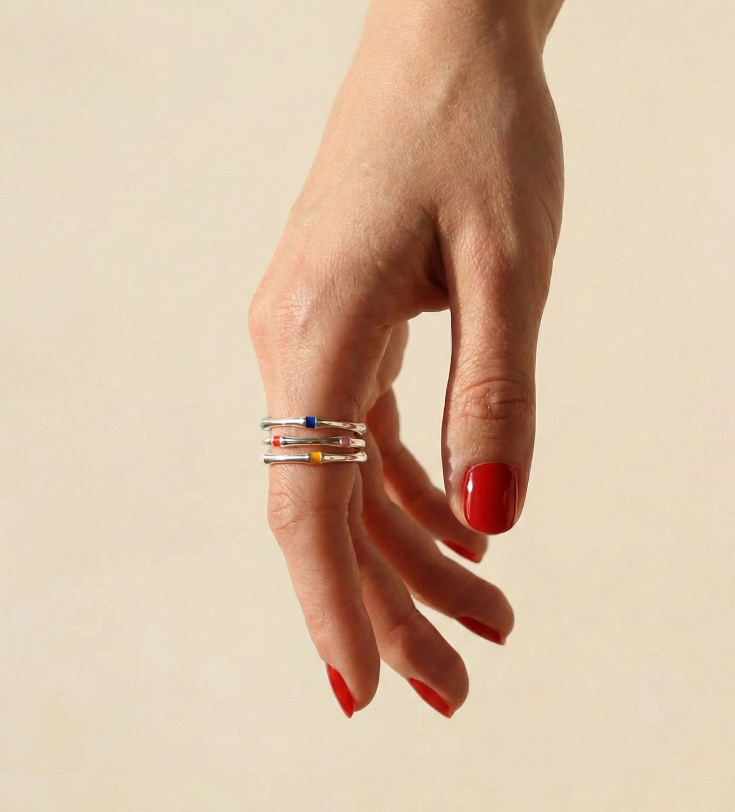 925 Sterling Silver Multicolor Enamel Stackable Open Ring — Adjustable Dainty Band