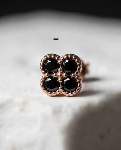 925 Silver CZ Clover Piercing Stud | Single | Rose Gold Plated
