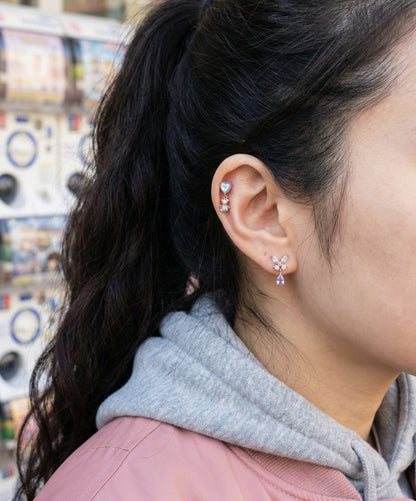 Aurora Heart & Teddy Bear Dangle Barbell Piercing | Titanium Post
