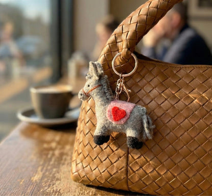 Nepal Handmade Wool Felt Lucky Horse Keychain - Bag Charm Gift