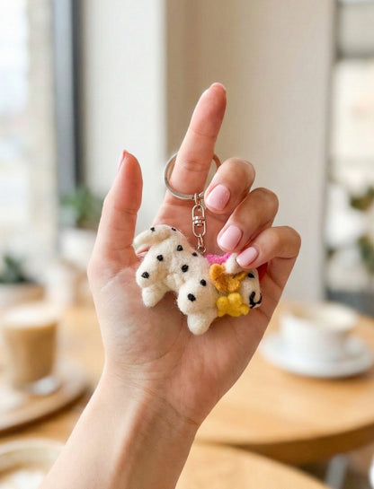 Nepal Handmade Wool Felt Dog Keychain - Dalmatian & Terrier Bag Charm