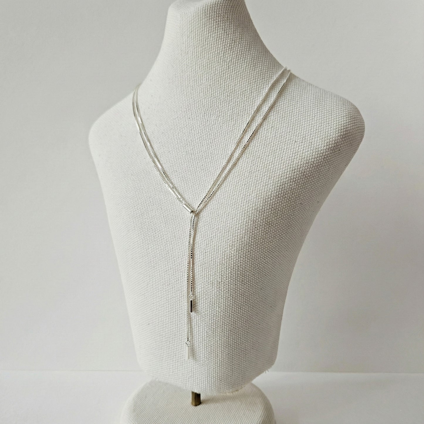 925 Silver Two-Line Y Lariat Necklace 40+5cm (Gold/Silver)