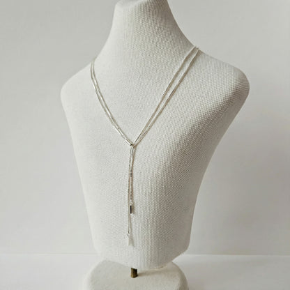 925 Silver Two-Line Y Lariat Necklace 40+5cm (Gold/Silver)