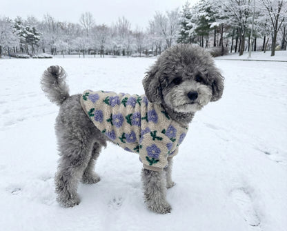 Floral Embroidery Dog Sherpa Fleece Sweater - Winter Pullover