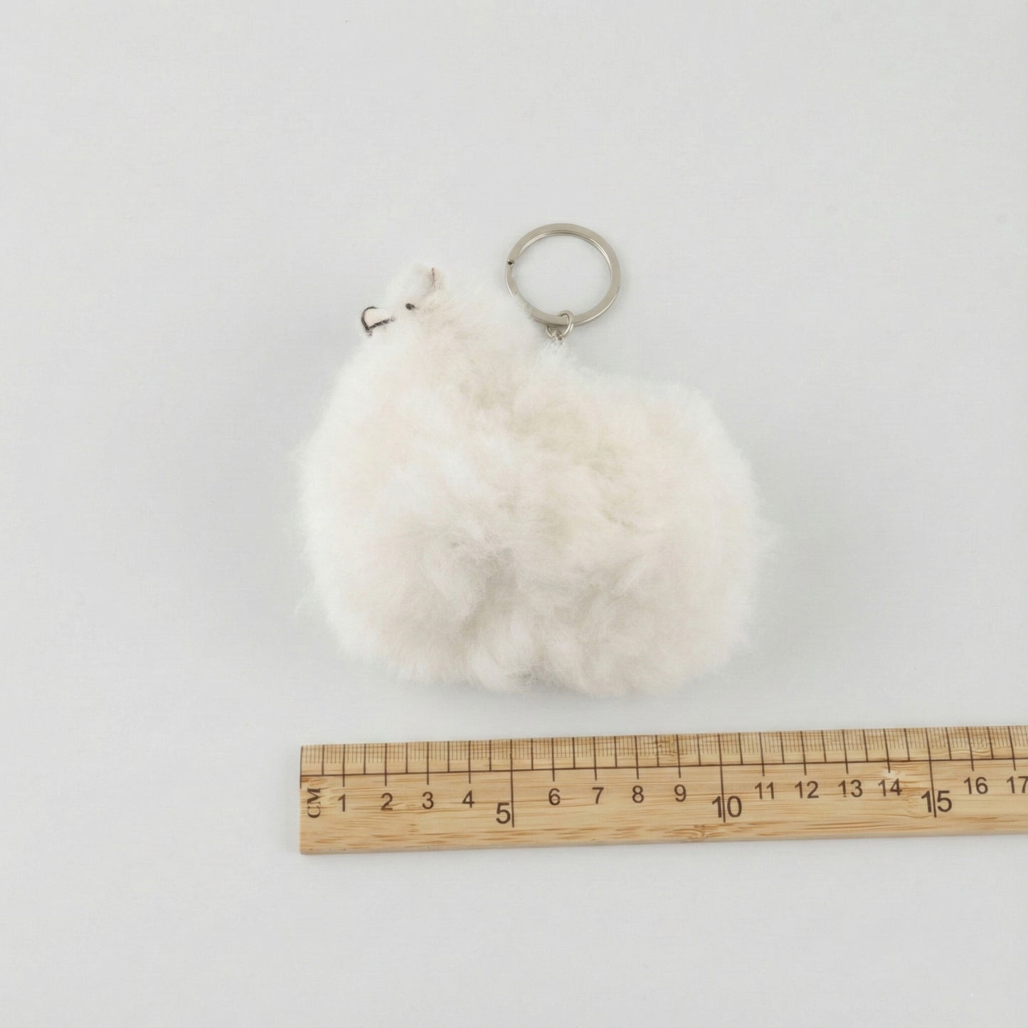 Real Alpaca Fur Keychain - Handmade Peruvian Alpaca Charm (White/Beige)