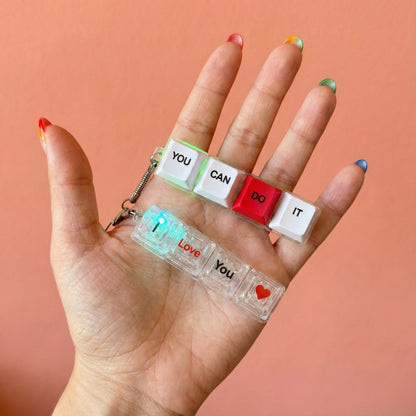 Clicky Mechanical Keycap Keychain - LED Fidget Toy "You Can Do It" & "I Love You"