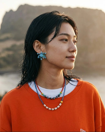Sky Bloom Crystal Jelly Flower Bead Earrings | K-Style Handmade