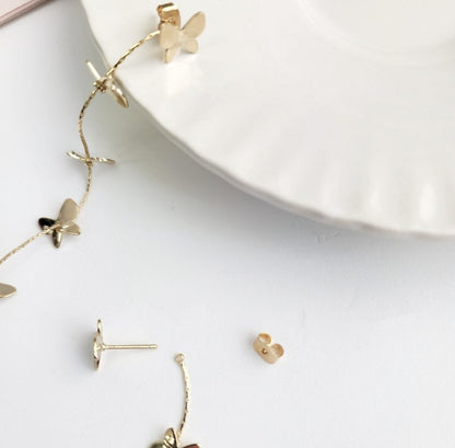 Fairy Butterfly Drop Earrings - 925 Silver Post Long Chain Studs Gold/Silver