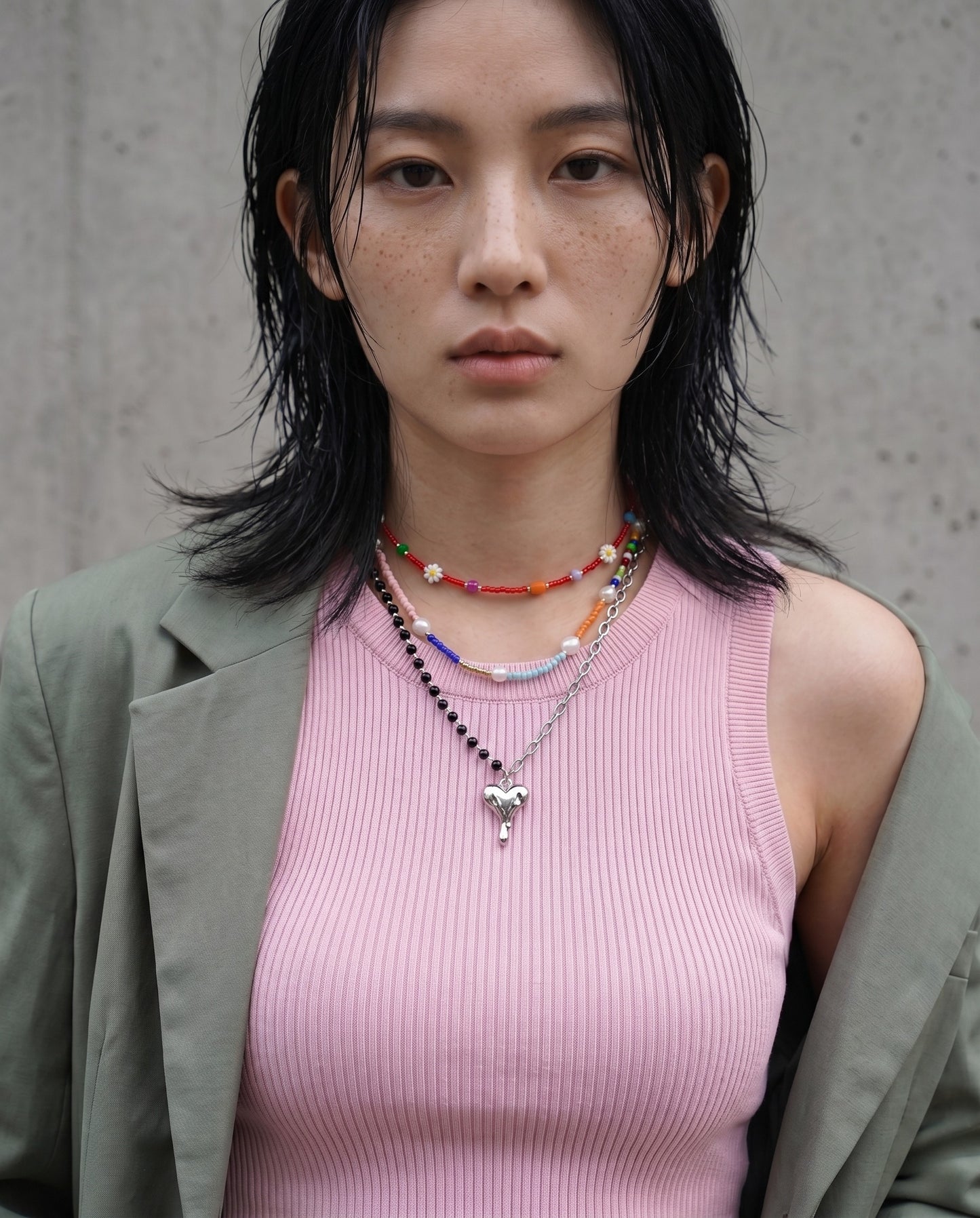 Melting Heart Pendant Necklace Black Bead Chain | K-Style Y2K