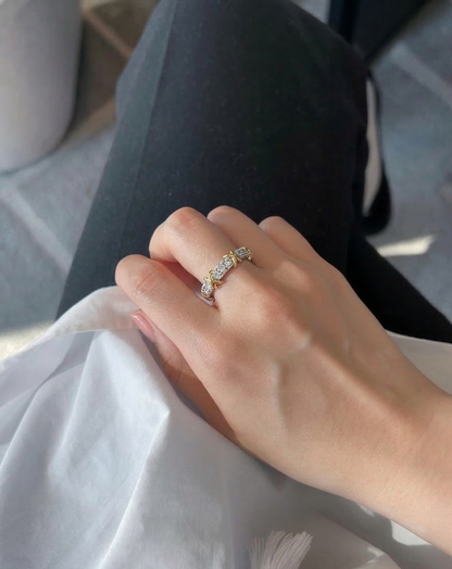 Two-Tone Sterling Silver Eternity Ring | CZ X-Cross Band Platinum Gold Plated