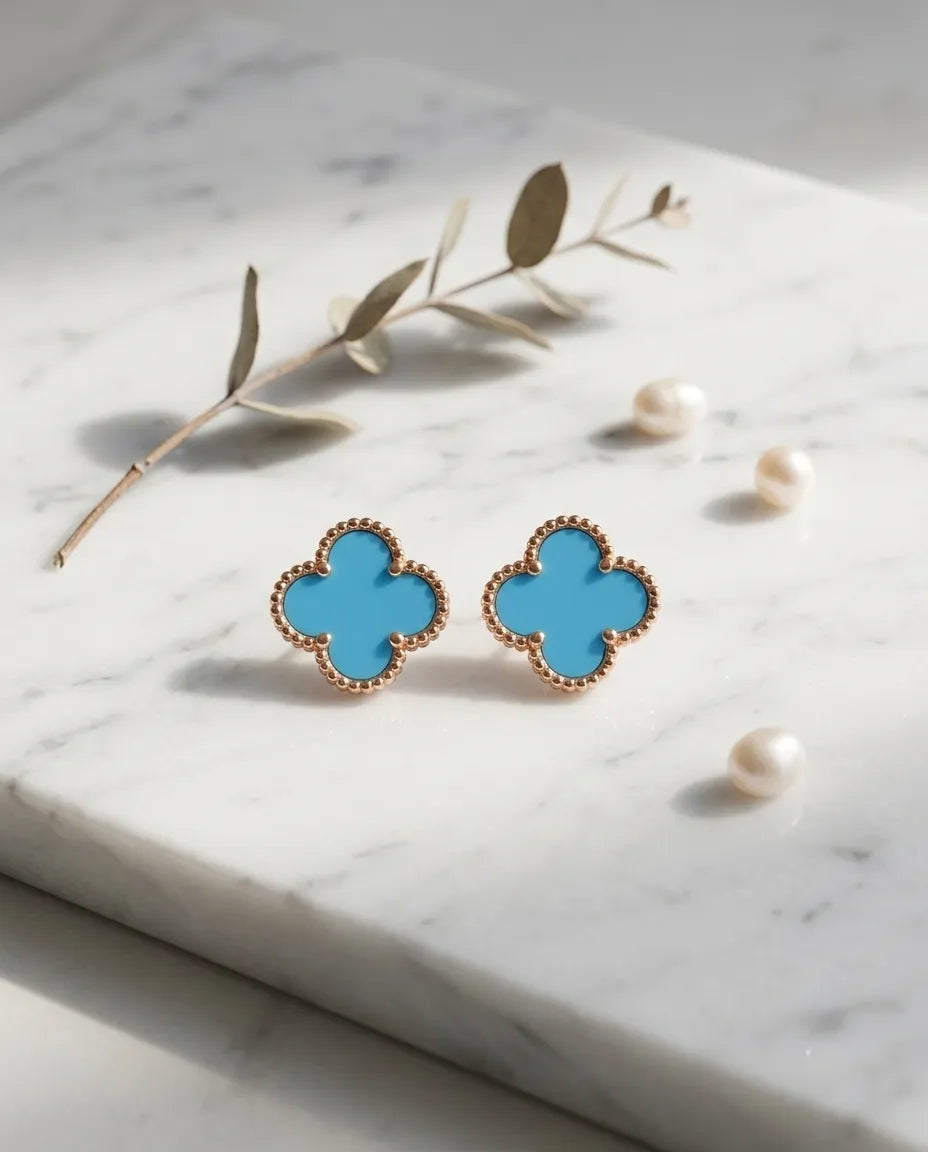 925 Silver Clover Gemstone Studs | Rose Gold | 5 Colors