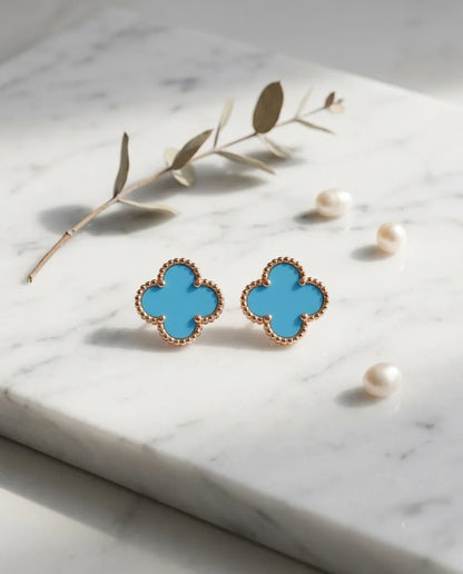 925 Silver Clover Gemstone Studs | Rose Gold | 5 Colors