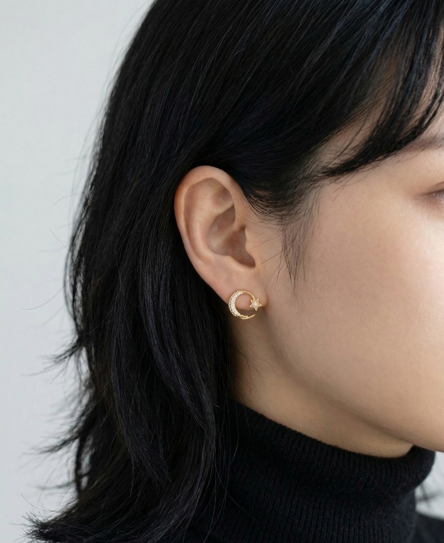 Celestial Crescent Moon & Star Pavé Stud Earrings | Silver, Gold & Rose Gold