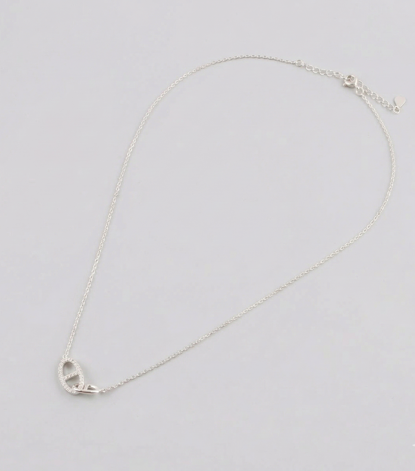 925 Sterling Silver Pavé CZ Interlocking Double Ring Necklace