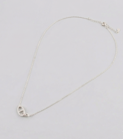 925 Sterling Silver Pavé CZ Interlocking Double Ring Necklace