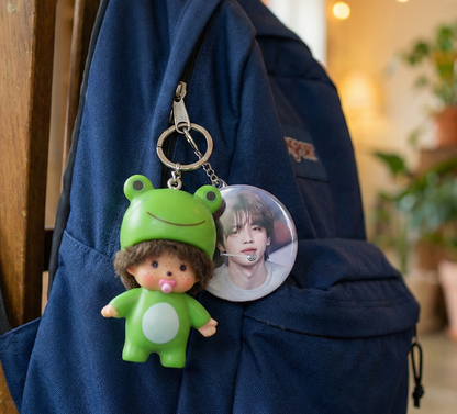 Cute Frog Baby Doll Keychain Bag Charm – Kawaii Y2K Backpack & Purse Accessory with Crystal Beads & Heart