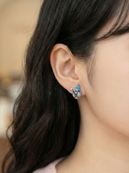 Handmade Cockatiel & Blue Parrot Stud Earrings Pair | Hypoallergenic Titanium Post | Korean Kawaii Animal Jewelry