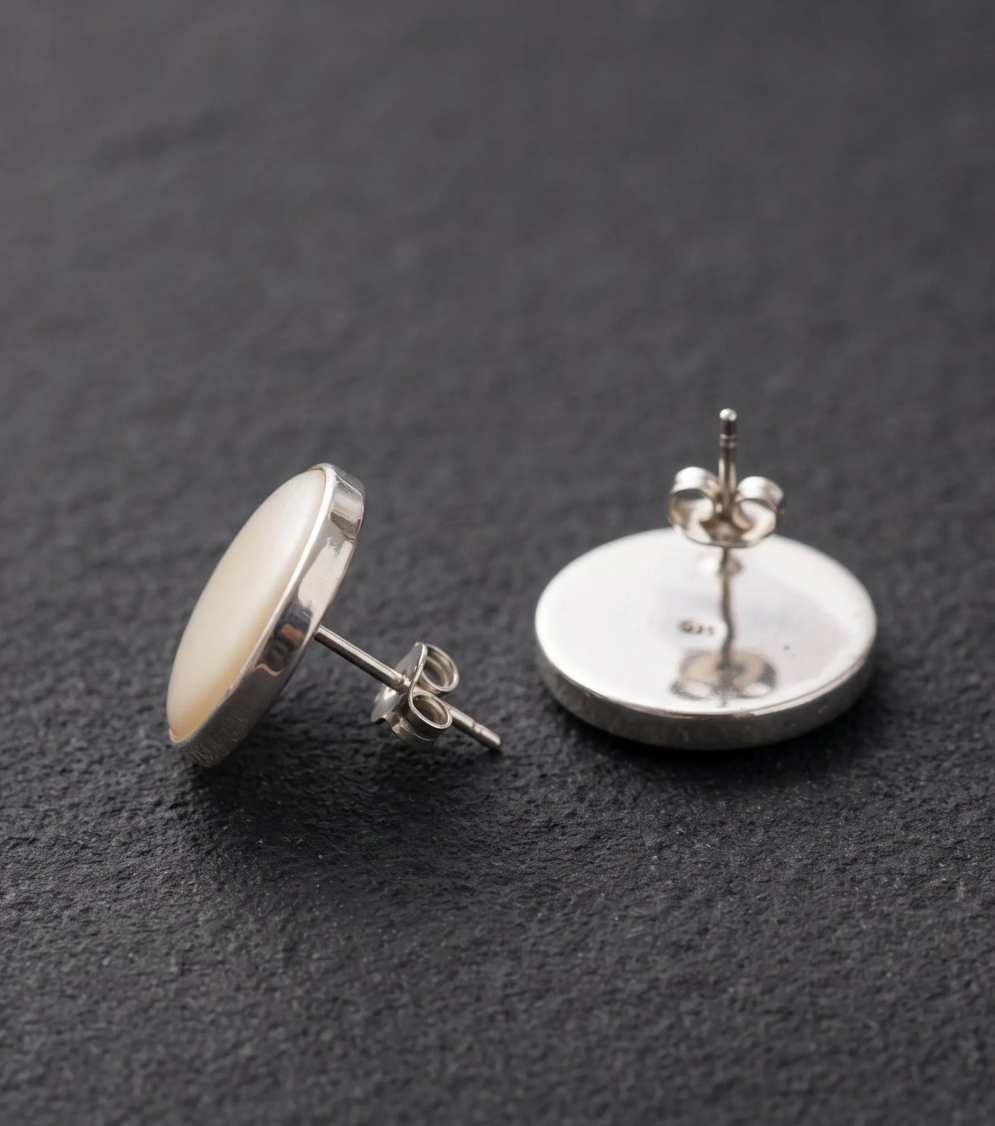 Mother of Pearl Circle Studs — 925 Silver