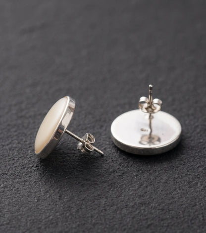 Mother of Pearl Circle Studs — 925 Silver