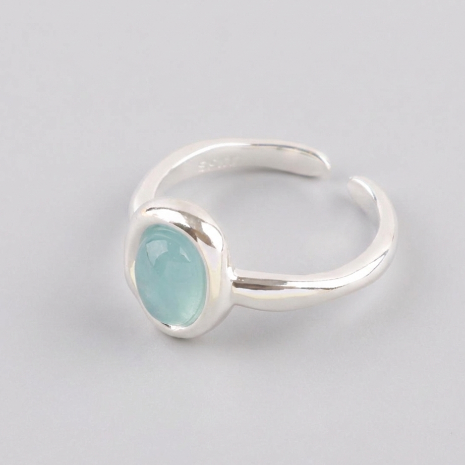925 Sterling Silver Aquamarine Ring - Adjustable Natural Gemstone Open Ring